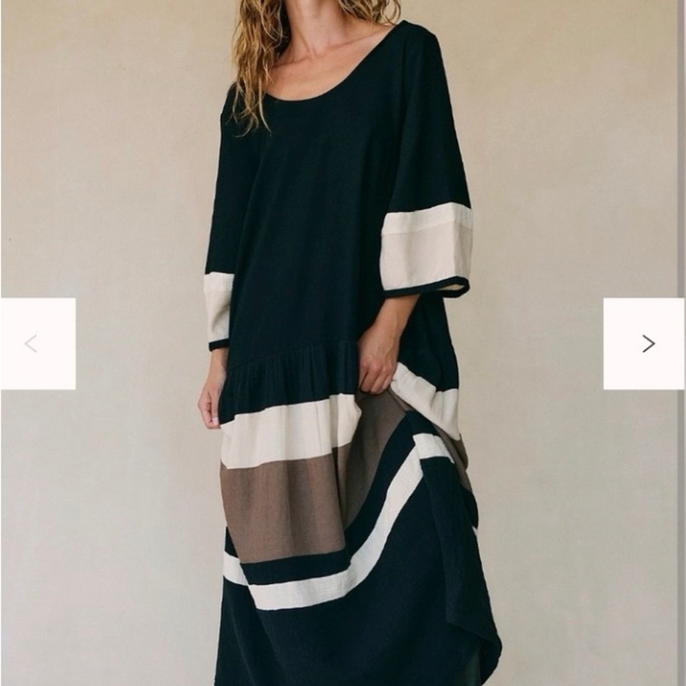 NWT Free People Manda Midi Dress in Black Combo Size Small
